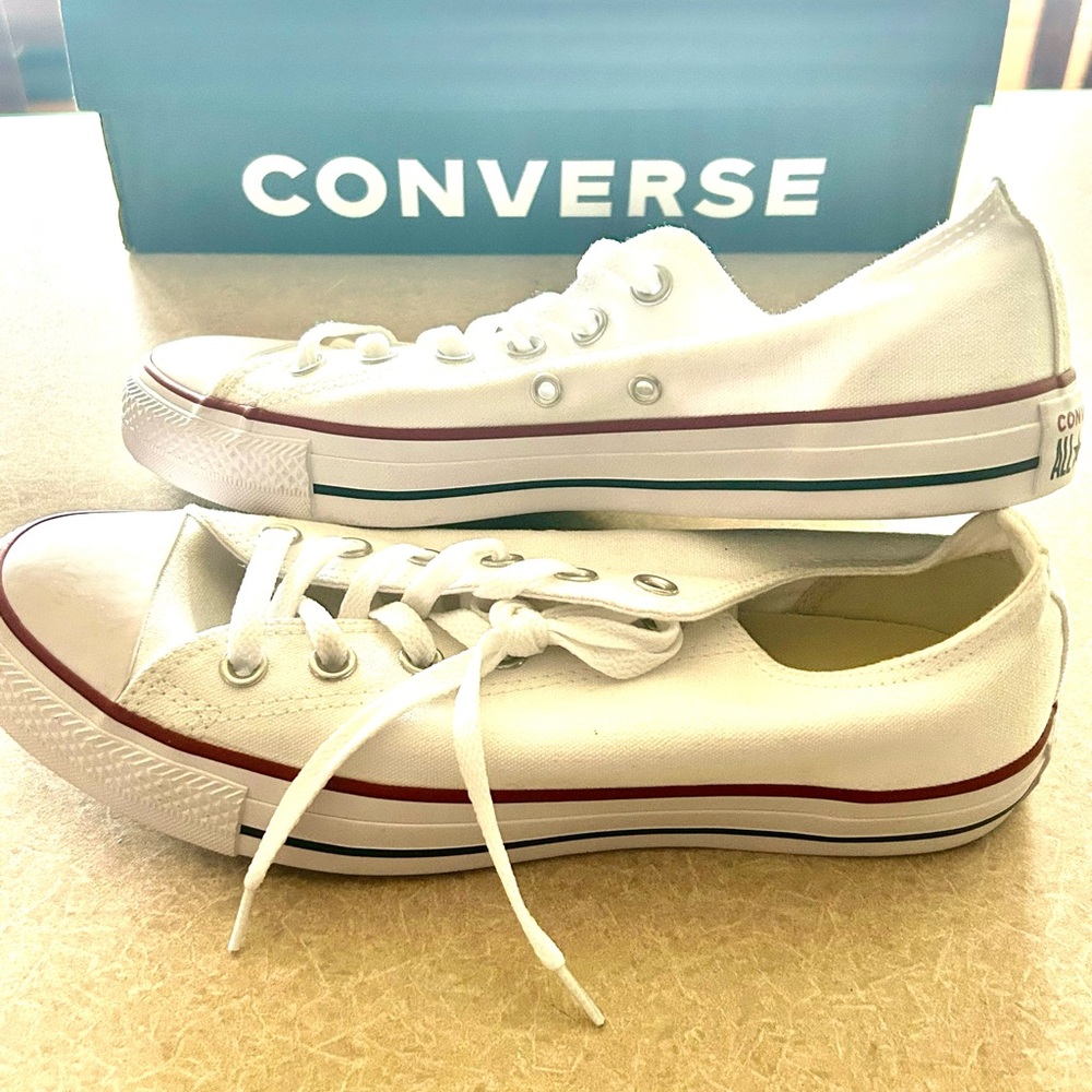 Converse White Sneakers with Red Highlights